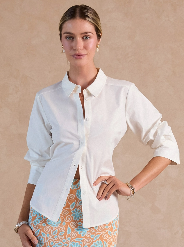 3/4 Sleeve Button Down Shirt, Ivory