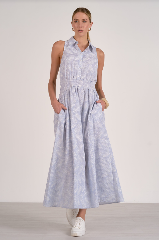 Collared Maxi Dress, Blue Stripe L Collared Maxi Dress, Blue Stripe L