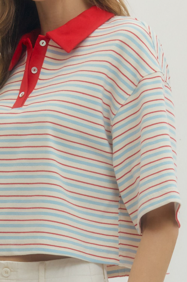 Striped Croppped Polo, Red - 13 Hub Lane   |  