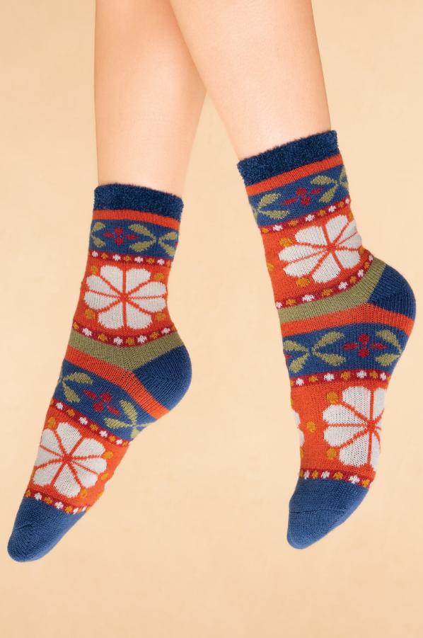 Ladies Cozy Socks Fair Isle Tangerine