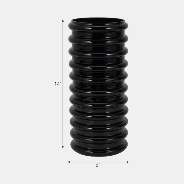 Black Glass Scalloped Vase - Thumbnail 4