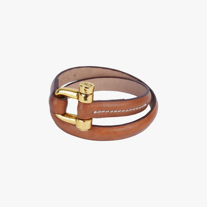 CXC Gold Brown Leather Wrap Bracelet