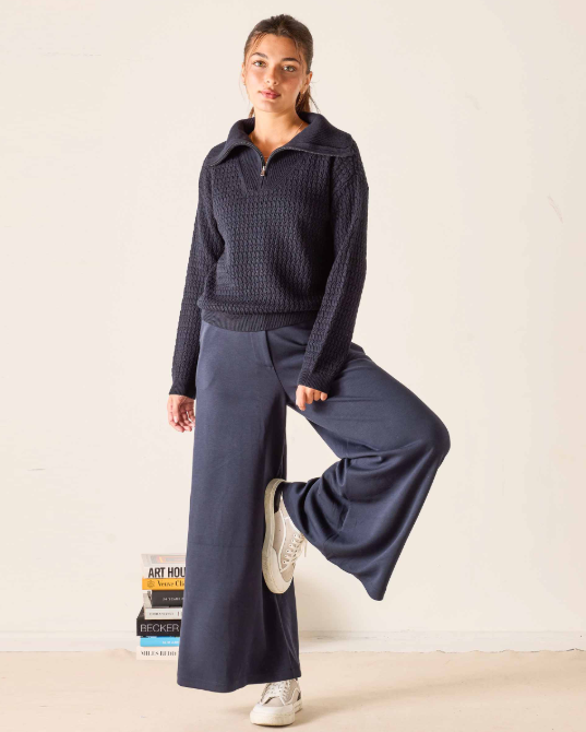 Simone Wide Leg Pant, Navy
