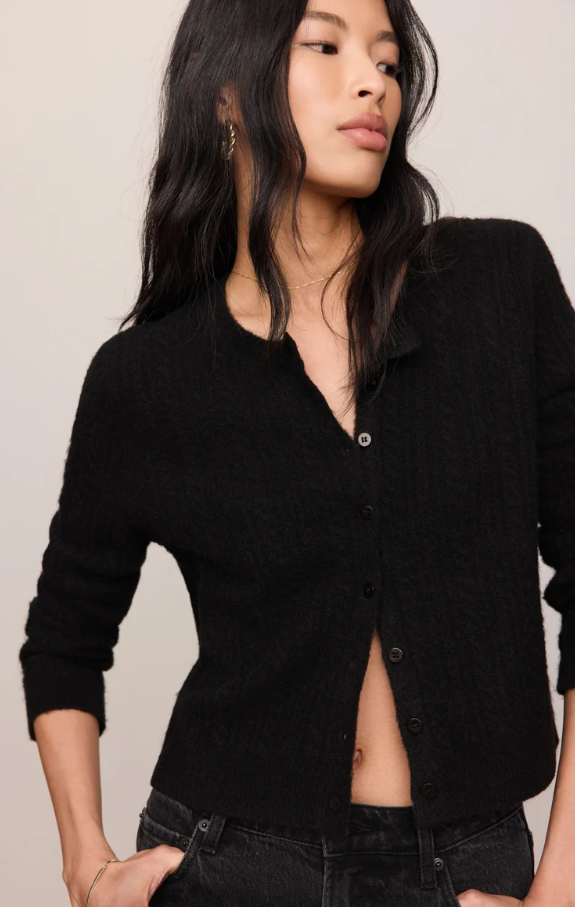Medina Pointelle Cable Cardigan, Black