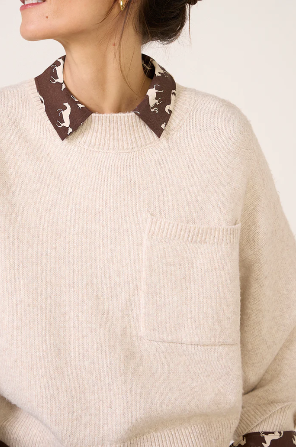One Pocket Crew Sweater, Heather Pearl - 13 Hub Lane   |  Crewneck Sweaters