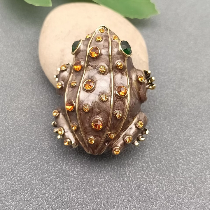 Inlaid Enamel & Rhinestone Frog Brooch