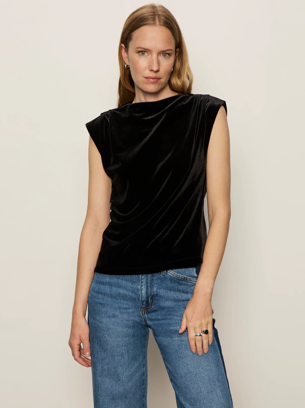 Pleated Sleeveless Top, Black