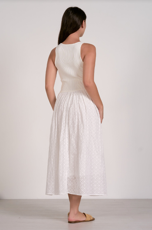 Midi Eyelet Dress, White