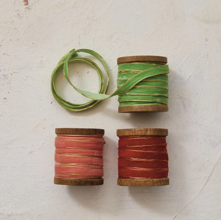 Metallic Edged Velvet Ribbon on Wooden Spool - 13 Hub Lane   |  Ribbons