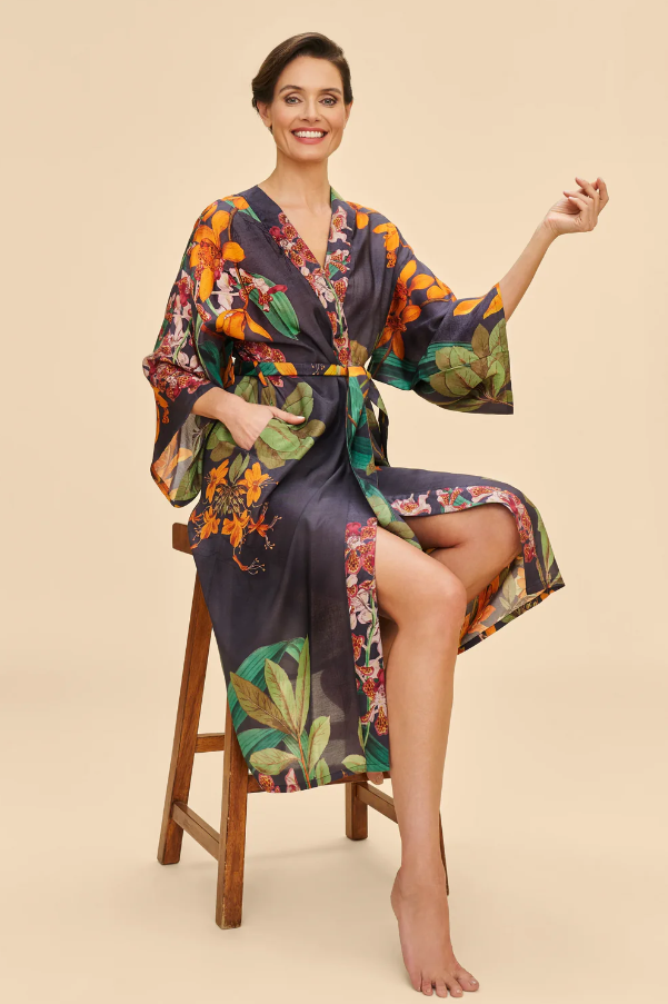 Botany Bliss In Charcoal Kimono Gown