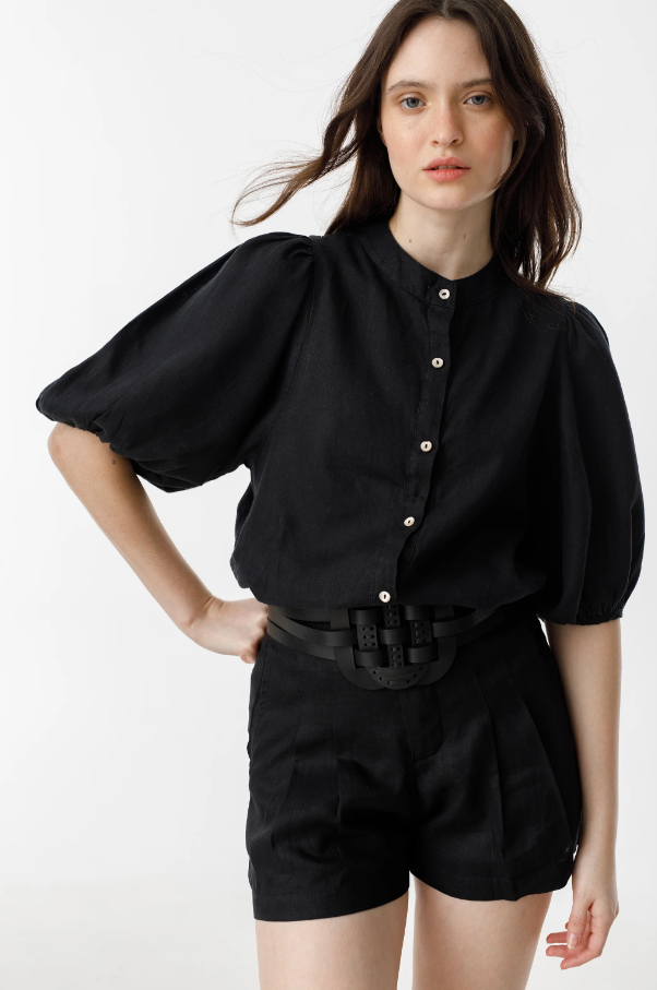 Bubble Linen Shirt, Black - 13 Hub Lane   |  