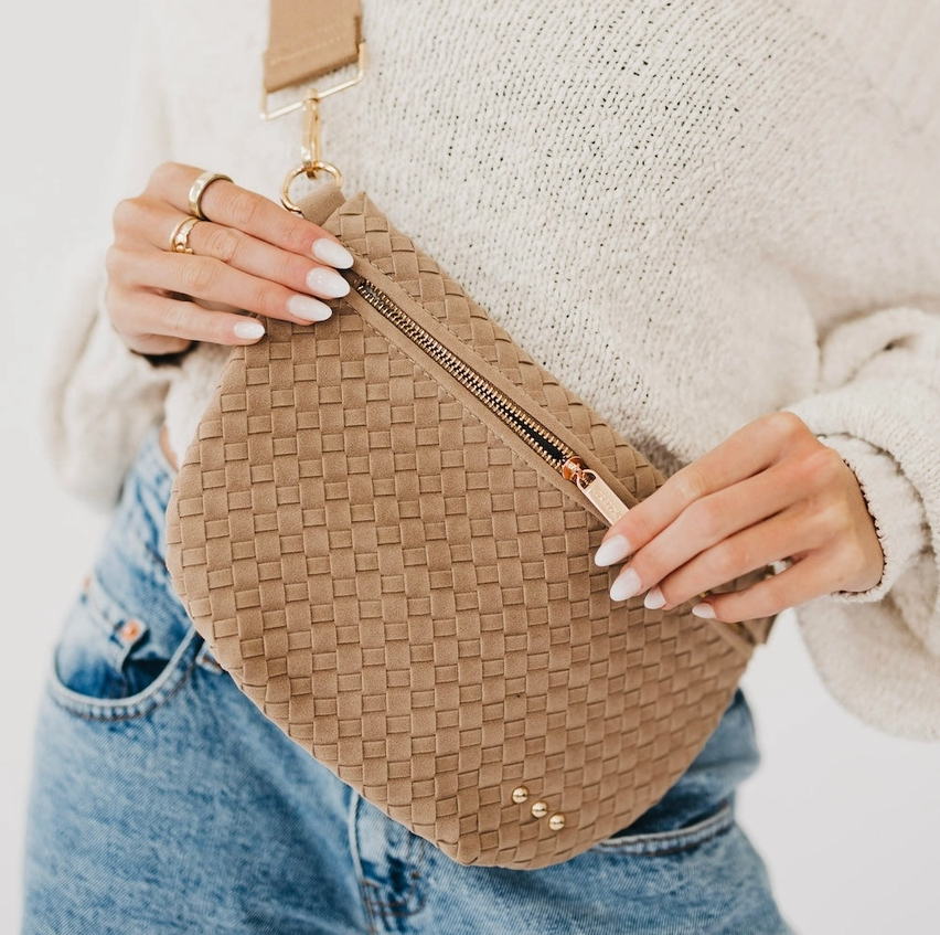 Suede Westlyn Woven Bum Bag, Taupe