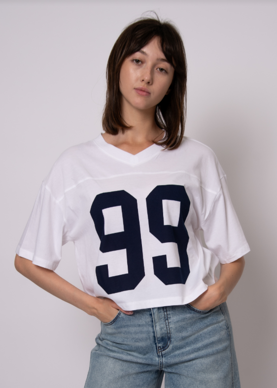 Olivia Top, White w/ Sea Blue