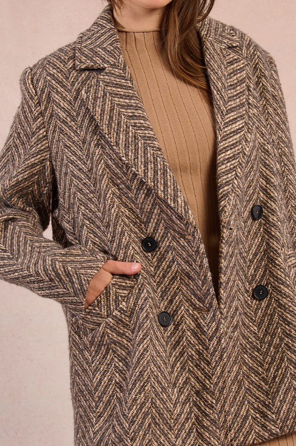 Herringbone Double-Breasted Jacket, Beige - 13 Hub Lane   |  Tailored Jackets