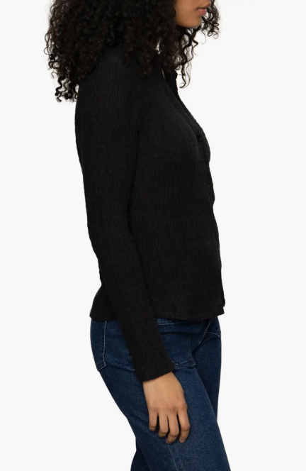 Long Sleeve Textured Top, Black - 13 Hub Lane   |  Button-Ups