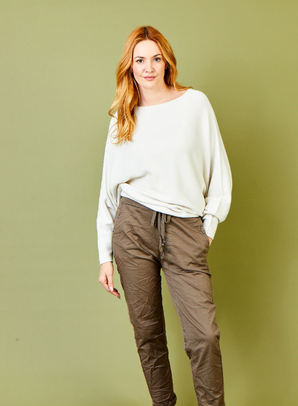 Liselle Batwing Sleeve Soft Knit Sweater, Cream