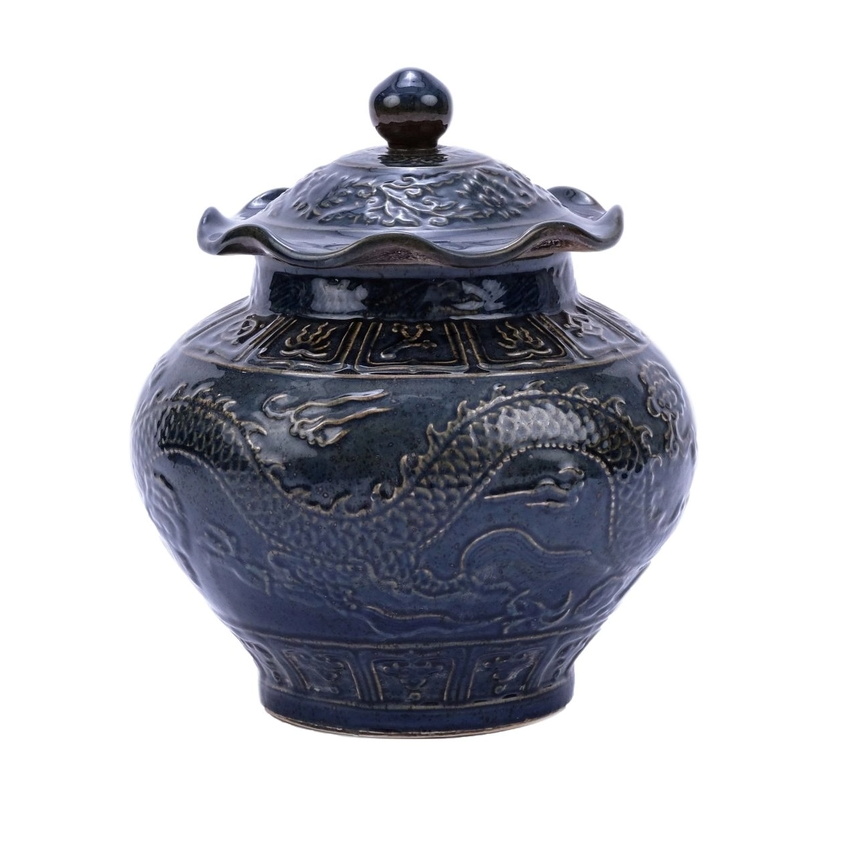 Carved Dragon Lotus Jar - Thumbnail 2