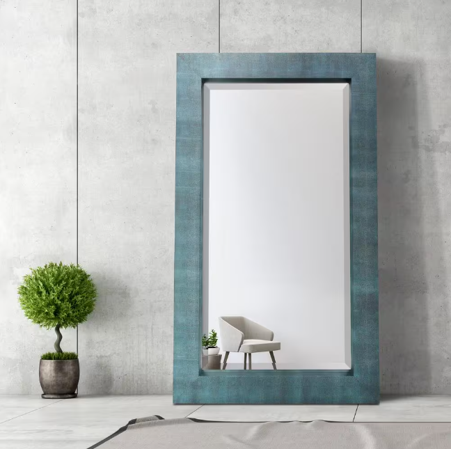 Blue on Black Shagreen Leather Beveled Mirror