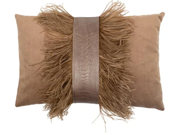 Ostrich Trim Velvet Lumbar Pillow - 13 Hub Lane   |  