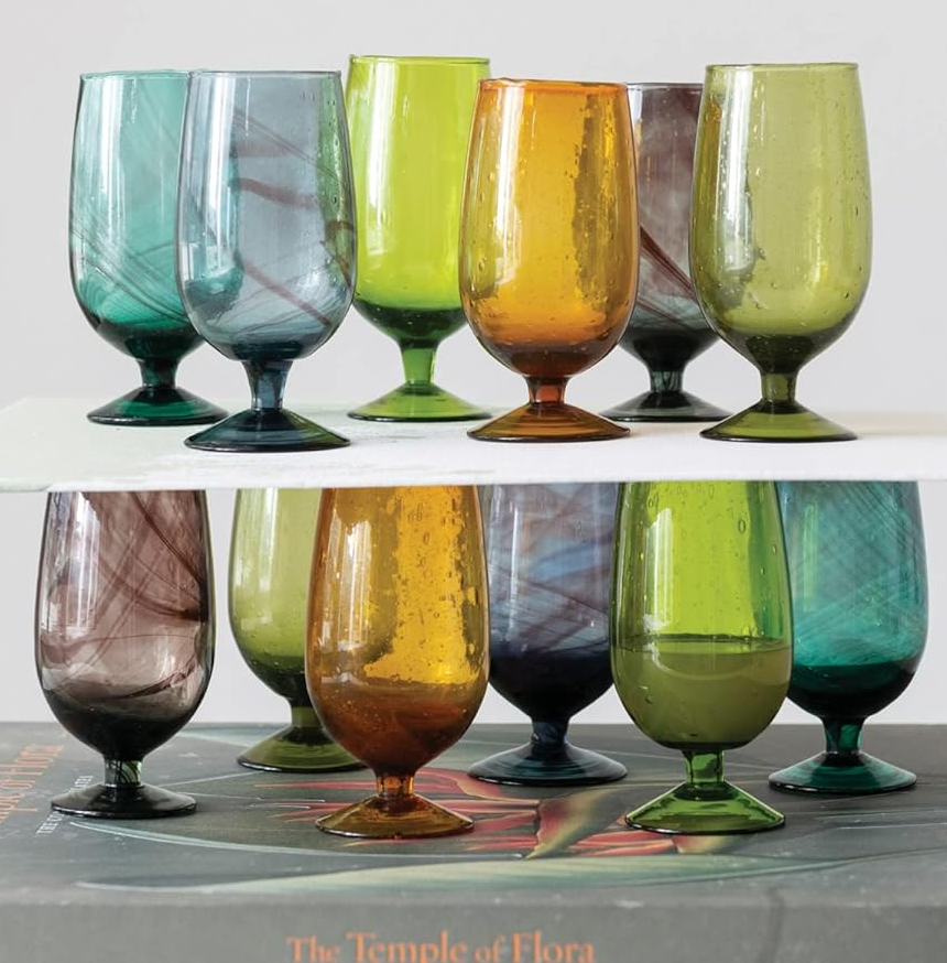 Hand Blown Stemmed Drinking Glass