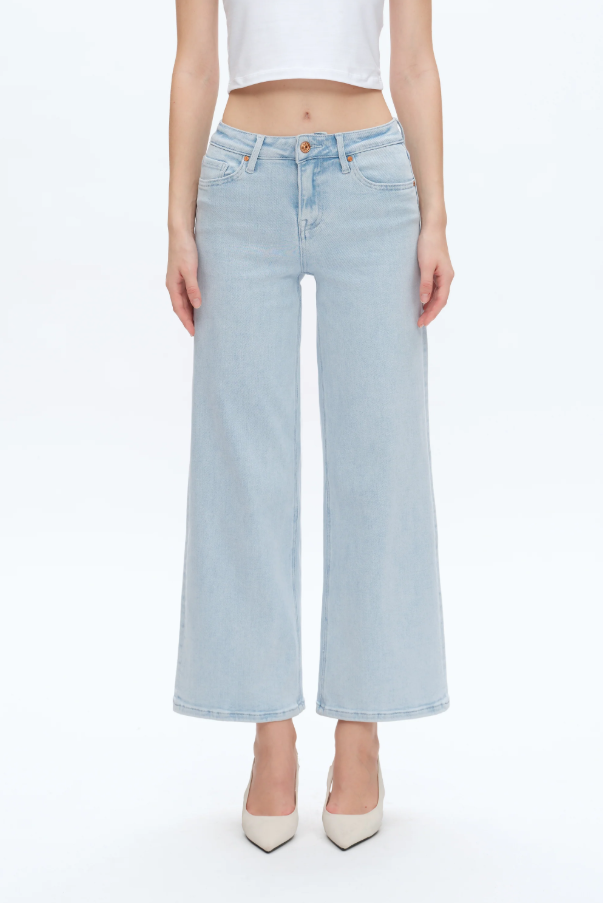 Lisa Mid Rise Wide Leg Jeans, Wathet