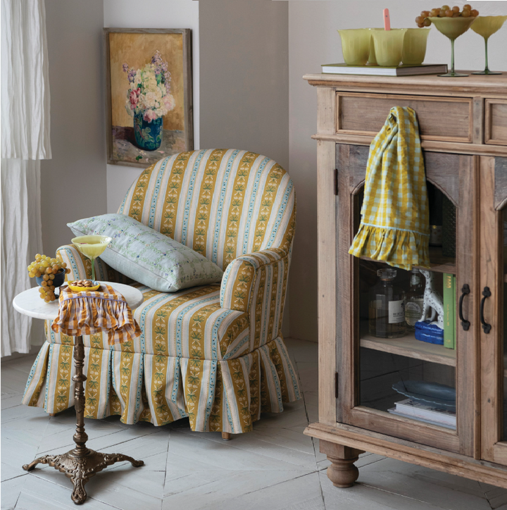 Marble Side Table w/ Embossed Metal Base, White & Gold
