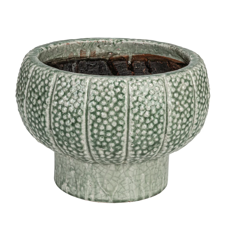 Embossed Terra-Cotta Footed Planter - 13 Hub Lane   |  Terra-Cotta Planters
