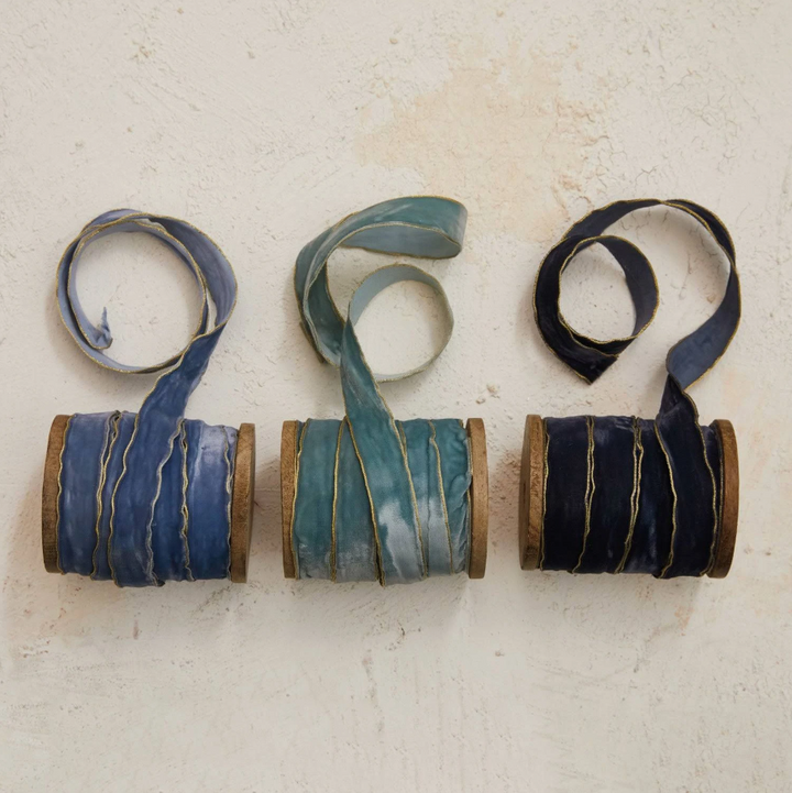 Metallic Edged Velvet Ribbon on Wooden Spool - 13 Hub Lane   |  Ribbons