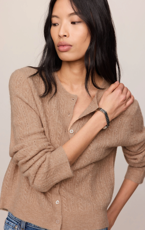 Medina Pointelle Cable Cardigan, Macaroon