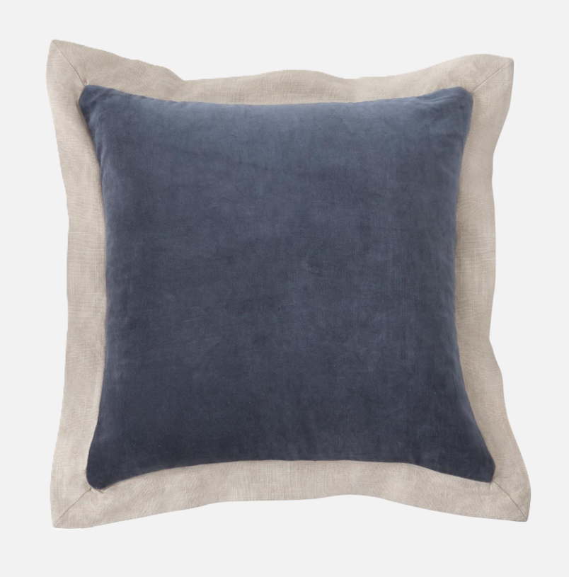Cotton Velvet Pillow w/ Burlap Flange, Navy Blue