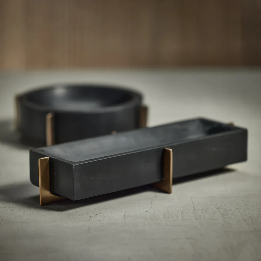 Nairobi Black Marble Tray on Brass Base - Thumbnail 2