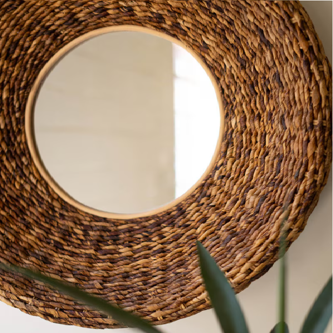 Round Banana Fiber Framed Mirror