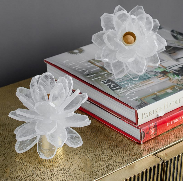 Selenite Stone Flower Candle Holder - 13 Hub Lane   |  
