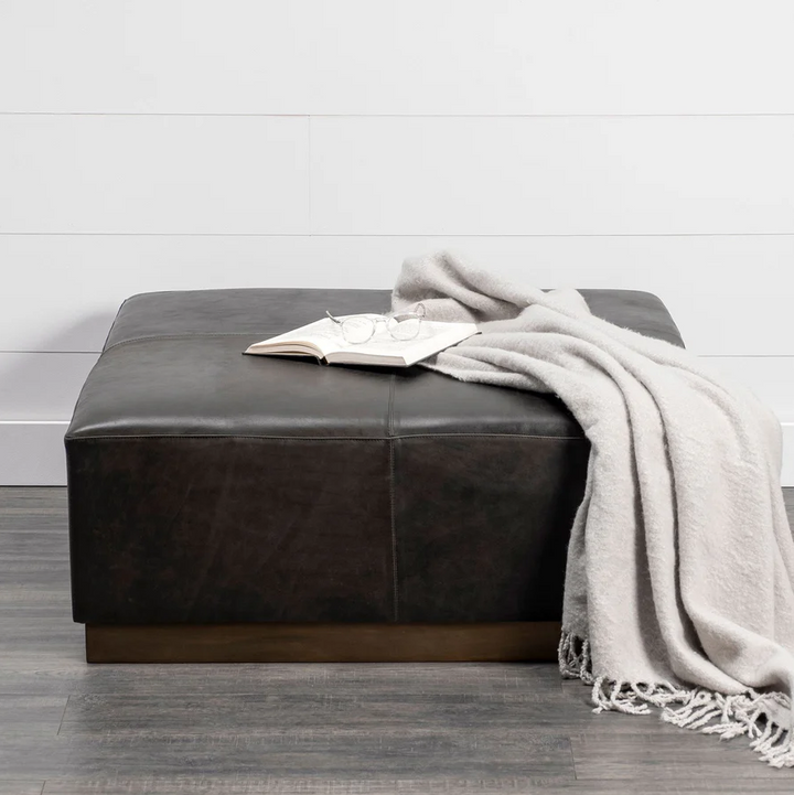 Minara 36" Square Leather Ottoman - 13 Hub Lane   |  Cocktail Ottomans