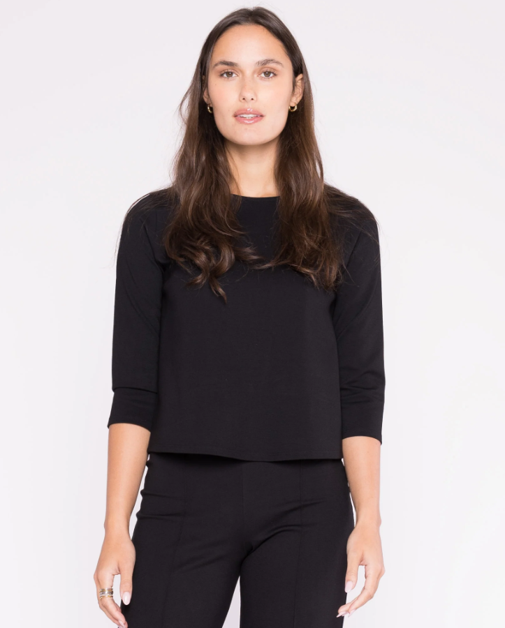 Ponte Knit 3/4 Sleeve Top, Black - 13 Hub Lane   |  Crewneck Tops