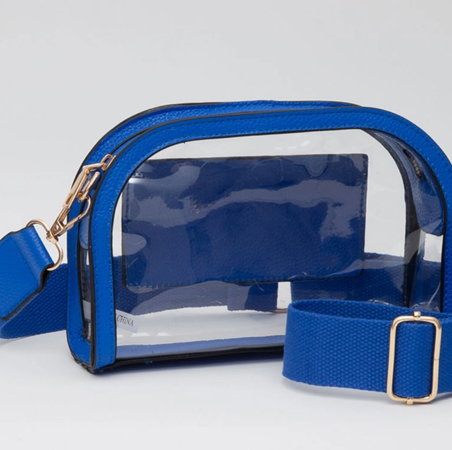 Transparent Crossbody Camera Bag, Royal Blue - 13 Hub Lane   |  Clear Crossbodies