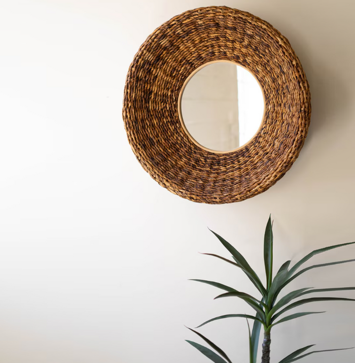 Round Banana Fiber Framed Mirror