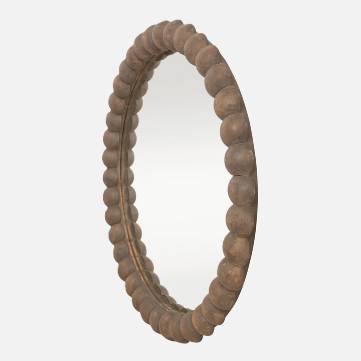 Round Reclaimed Bobbin Framed Wall Mirror, Natural - 13 Hub Lane   |  