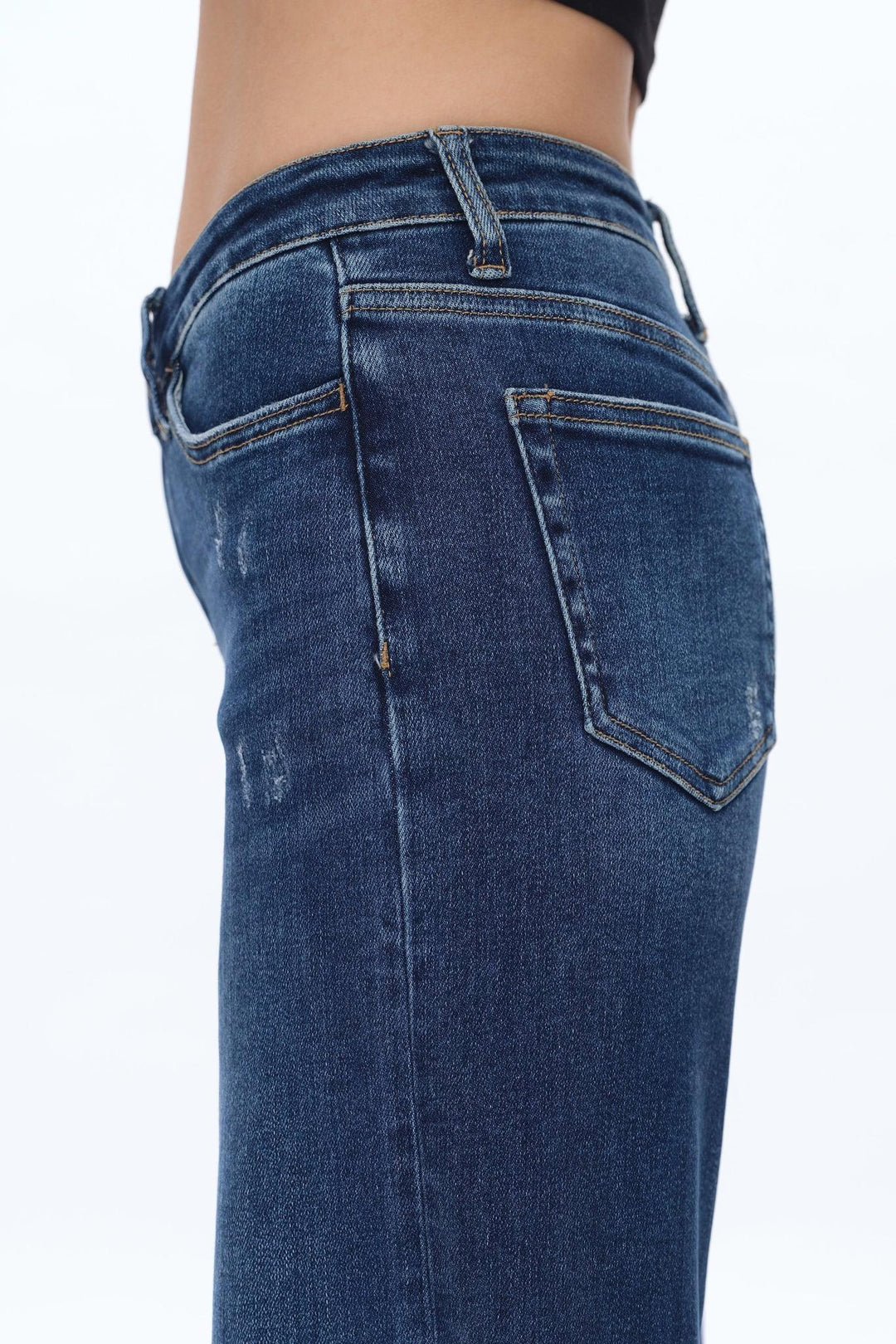 Mid Rise Wide Leg Jeans, Dark Blue