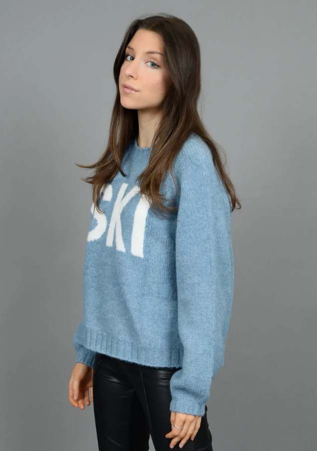 Brunhilde Long Raglan Sleeve Crew "Ski" Sweater, Blue