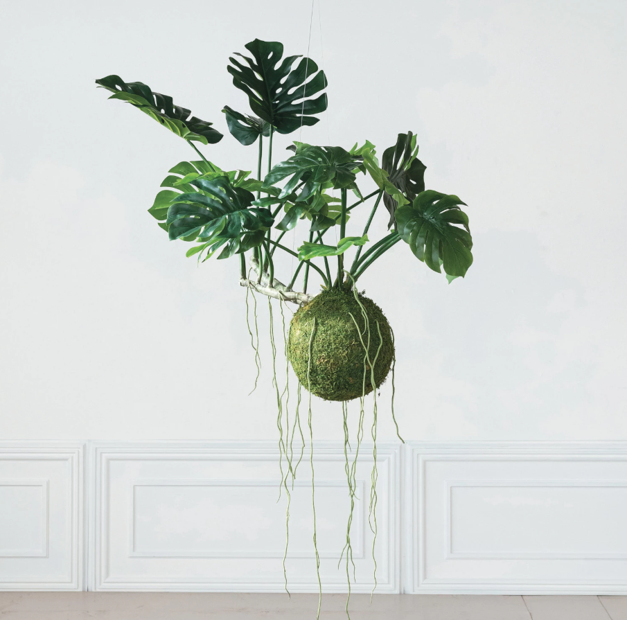 Hanging Faux Monstera Kokedama