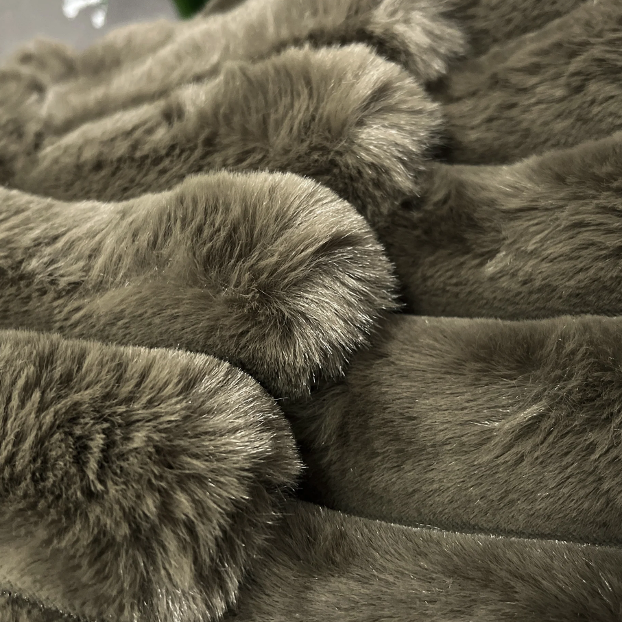 Puffy Faux Fur Throw, Olive