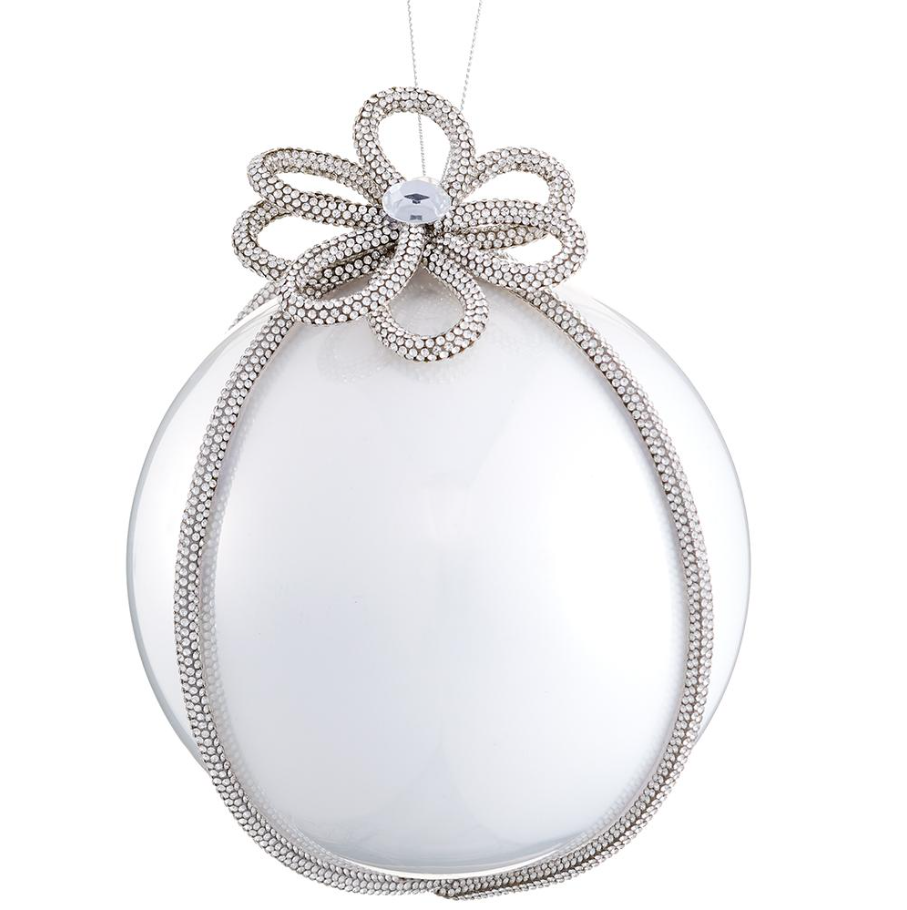 Diamond Trim Glass Ball Ornament, Silver Pearl - 13 Hub Lane   |  Glass Ball Ornaments