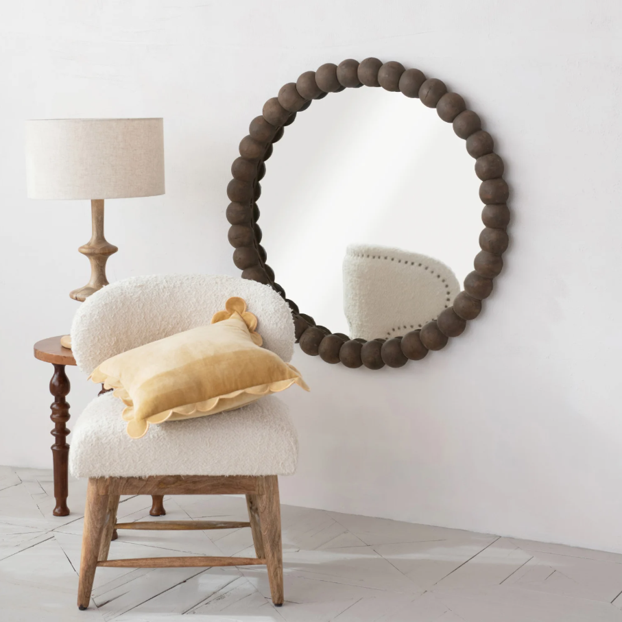 Round Reclaimed Bobbin Framed Wall Mirror, Natural - 13 Hub Lane   |  