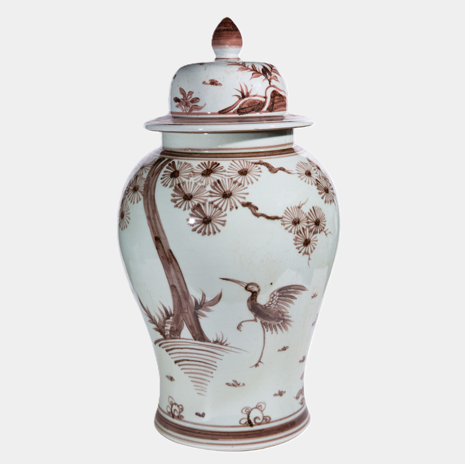 Moka Temple Jar Pine Crane Motif - 13 Hub Lane   |  