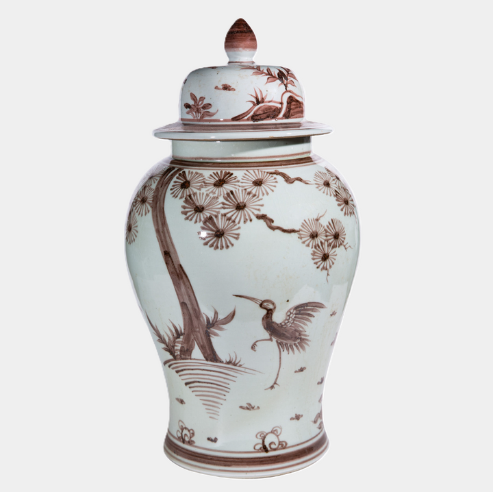 Moka Temple Jar Pine Crane Motif - 13 Hub Lane   |  