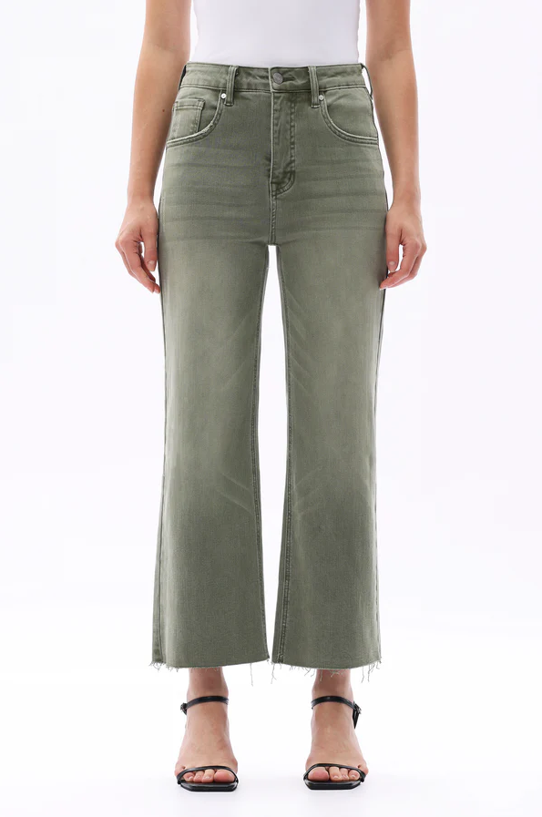 High Rise Wide Leg Denim Jeans, Green