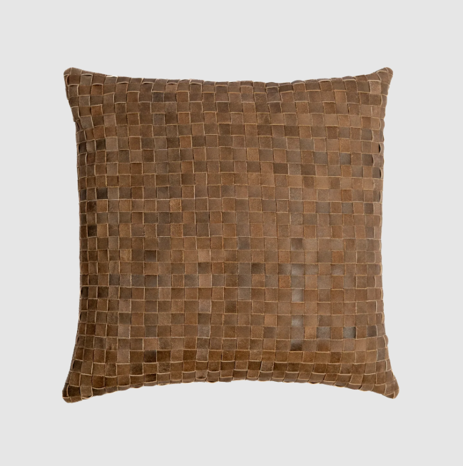 Woven Square Leather Pillow, Vintage Brown - 13 Hub Lane   |  