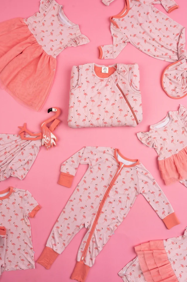 Fancy Flamingos Pink Bamboo Baby Pajamas Convertible