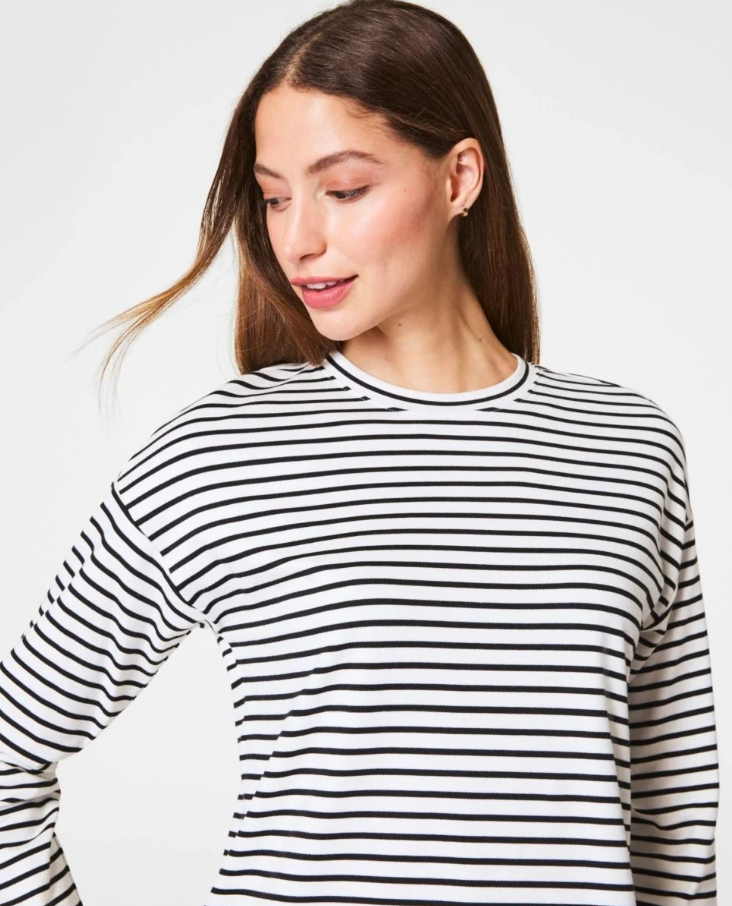 SPANX® AirEssentials Long Sleeve Side Slit Top, Pier Stripe - 13 Hub Lane   |  Long Sleeve Tees